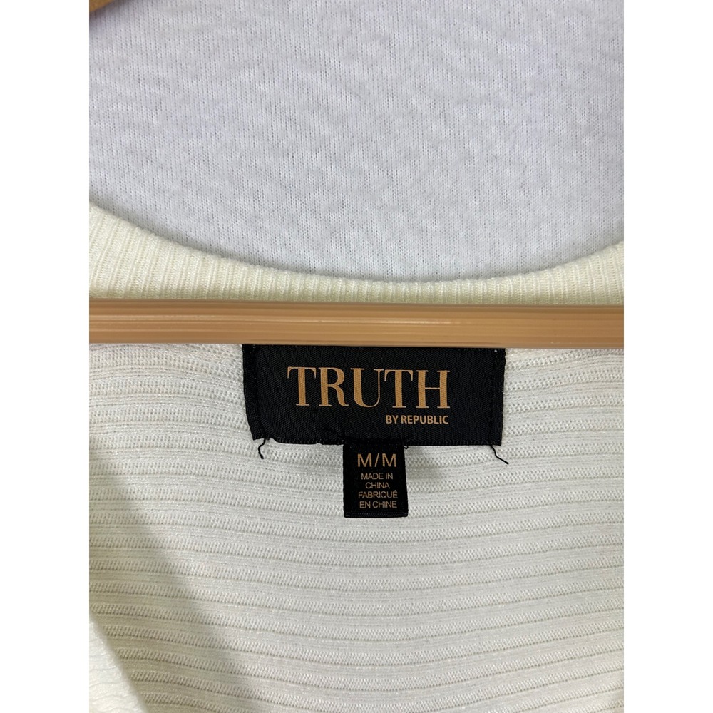 Minimalist Truth by Republic Womens Medium Cream Ribbed Batwing Cardigan Sweater - Picture 2 of 9